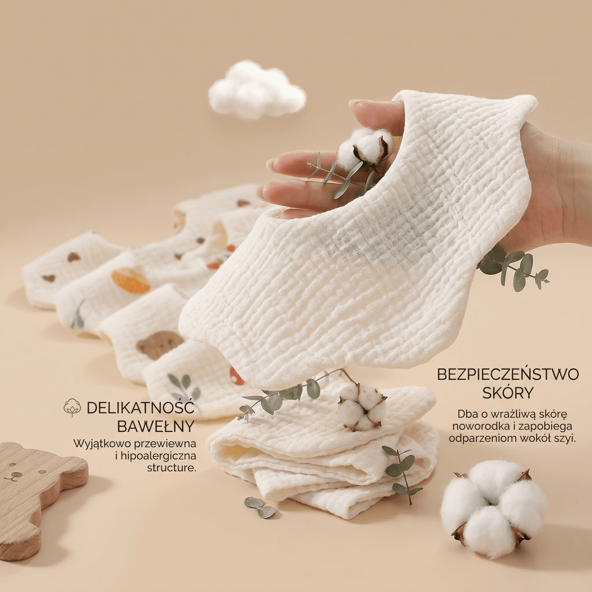 Śliniaki „Tulimki Muślinowe” 6-warstwowe pielęgnacyjne