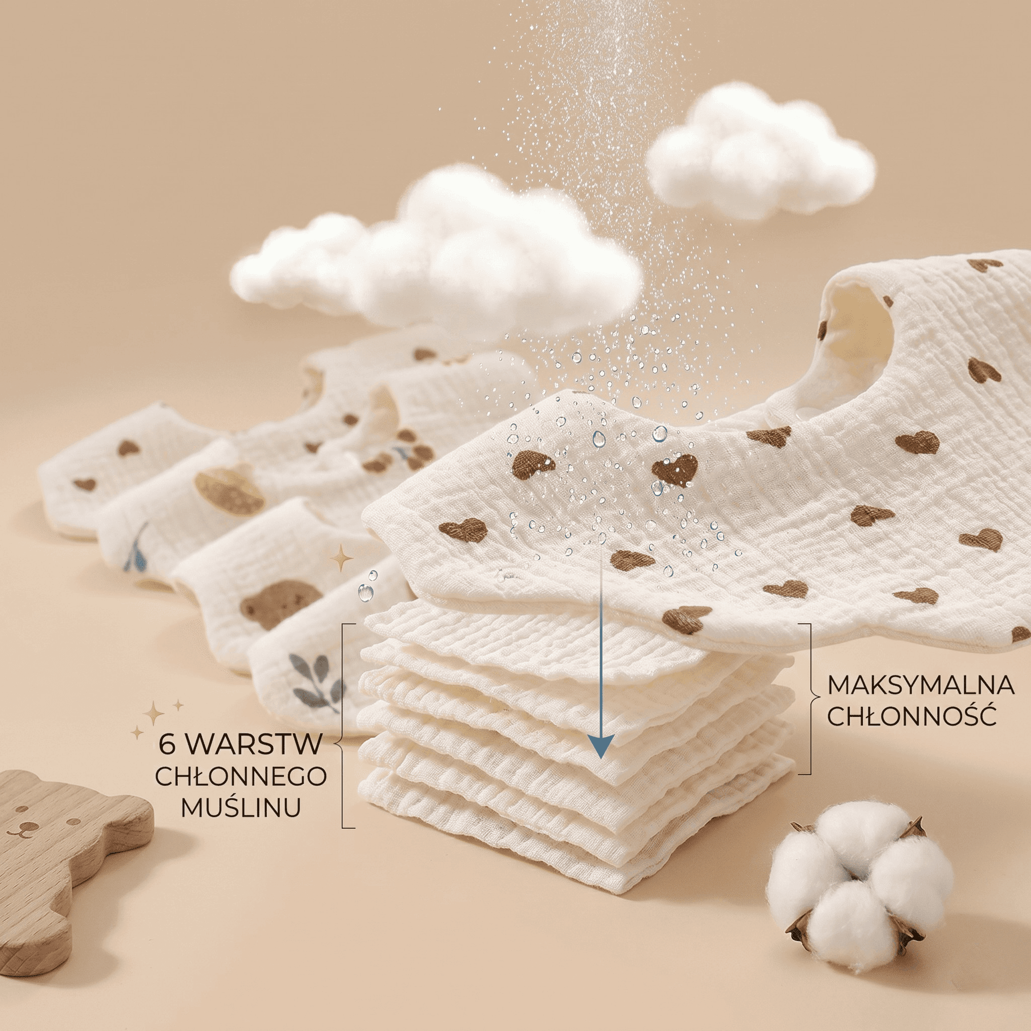 Śliniaki „Tulimki Muślinowe” 6-warstwowe pielęgnacyjne